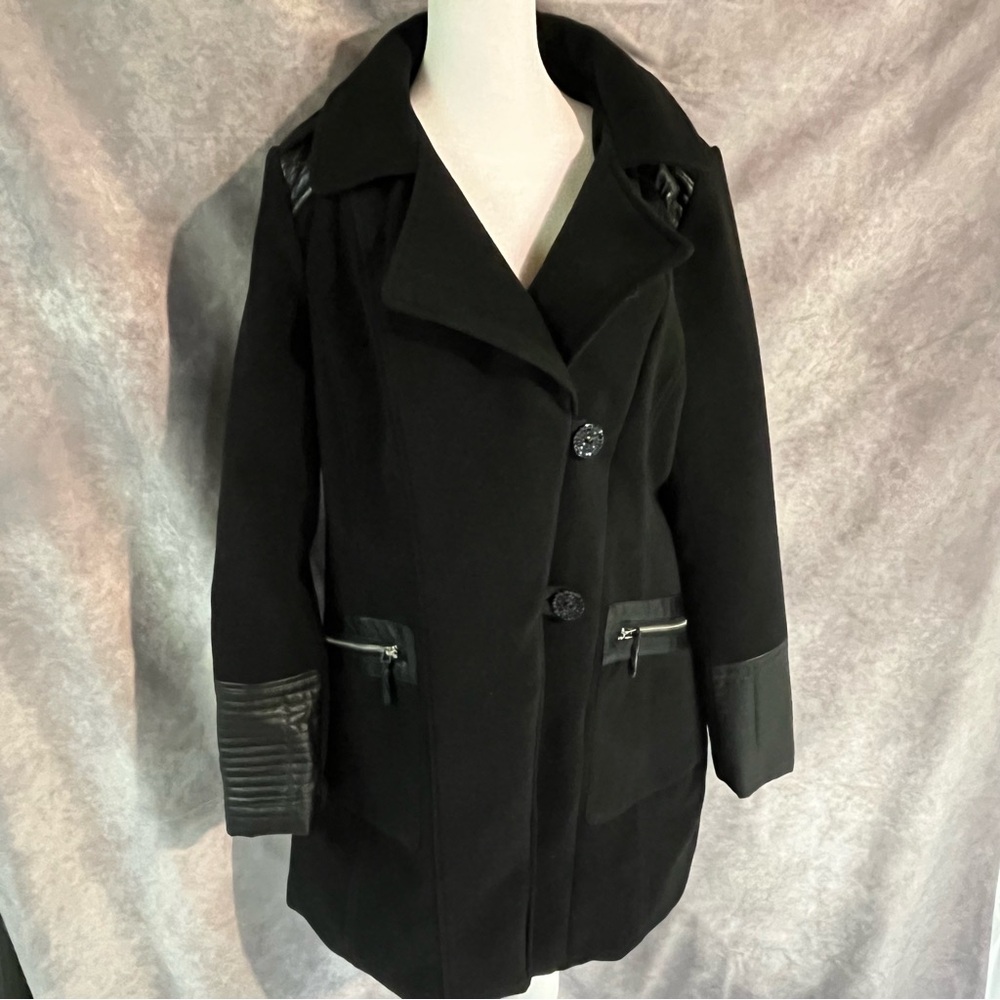 Kate & Mallory Elegant‎ Black Women's Coat Military Detail Classic Preppy Medium